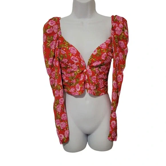 Zara Womens Floral Boho Fairy Cottage Core Draped Crop Top Blouse Size XS - Picture 2 of 6